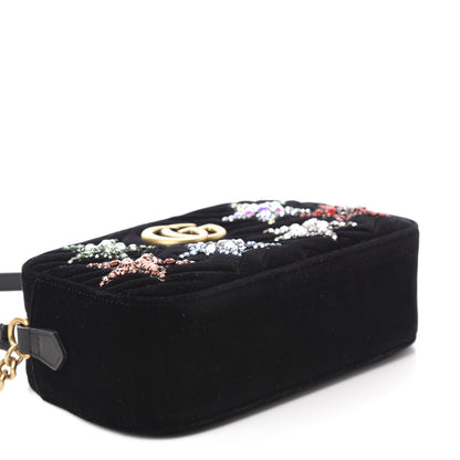 Gucci Velvet Matelasse Crystal Star Embroidered Small GG Marmont Chain Shoulder Bag Black 4 of 10