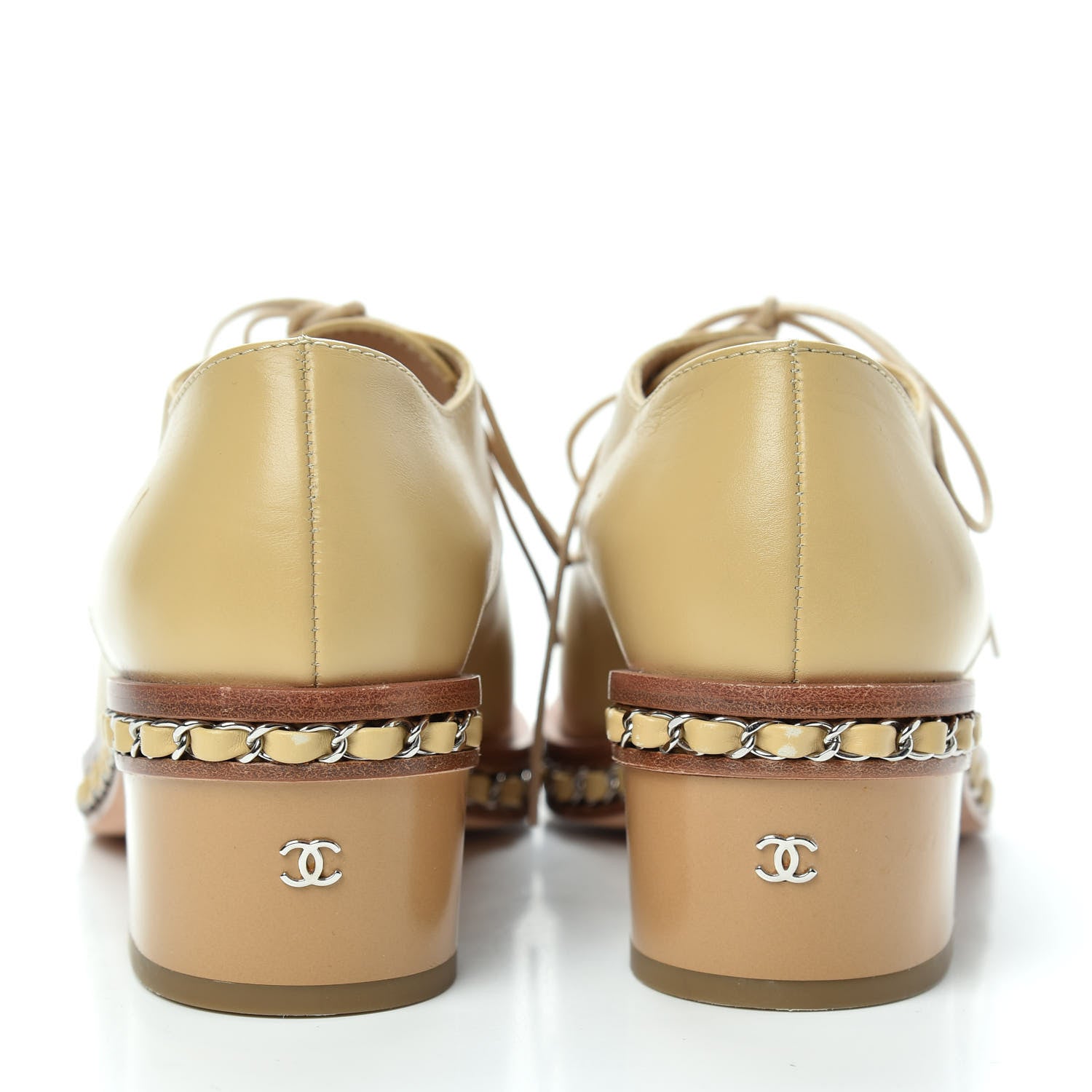 Chanel Calfskin Chain Lace Up Oxfords 38 Beige Clair 7 of 10