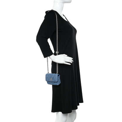 Chanel Denim Quilted Camellia Sweetheart Clutch With Chain Blue 3 of 13
