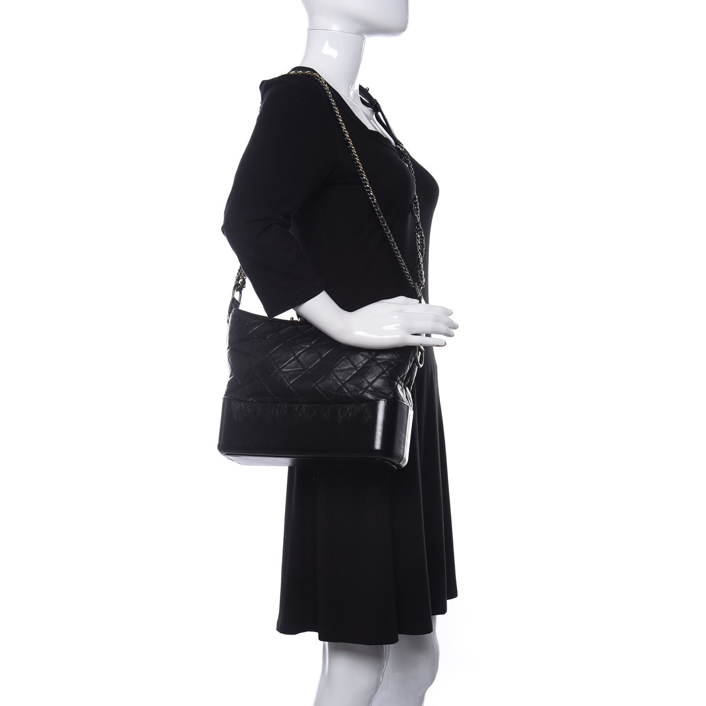 Aged Calfskin Quilted Medium Gabrielle Hobo Black