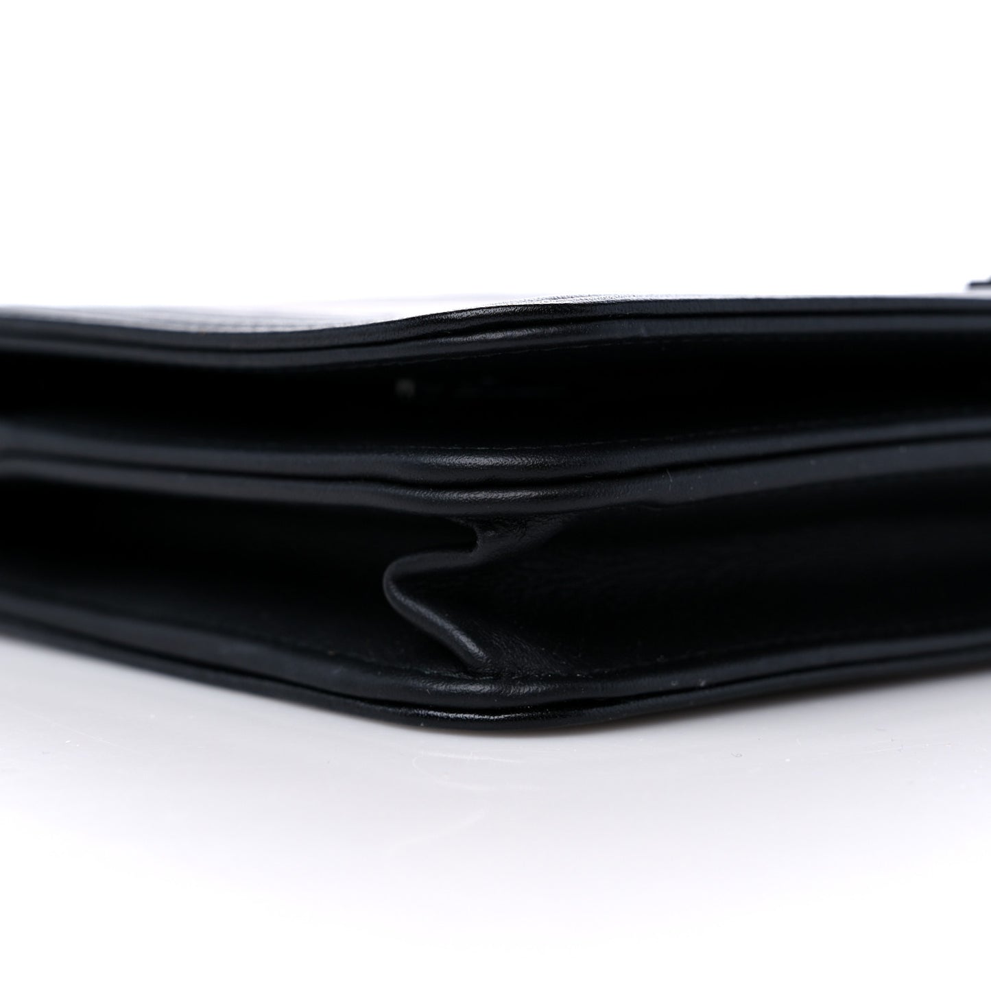 Calfskin Painted Chevron Embossed Boy Wallet On Chain WOC Black