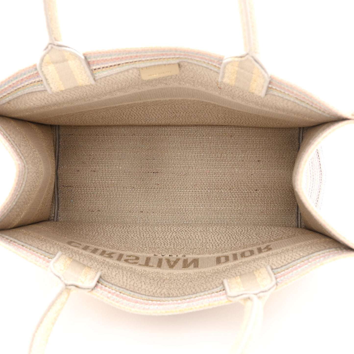 Canvas Embroidered Medium Stripes Book Tote Beige Multicolor