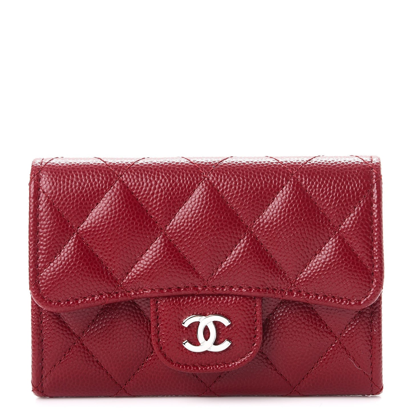 Caviar Quilted Flap Card Holder Dark Red