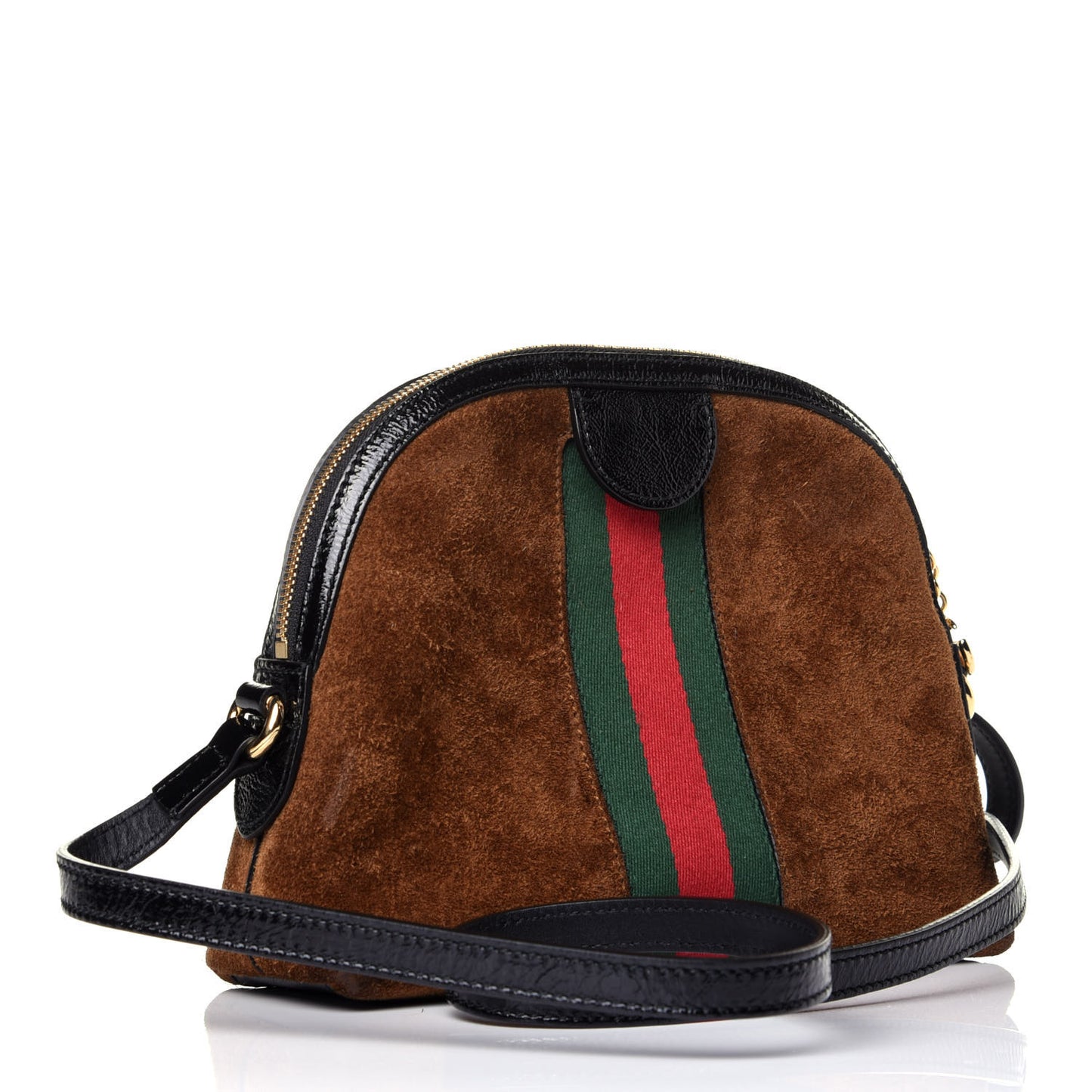 Suede Patent Web Small Ophidia Dome Shoulder Bag Nocciola Black