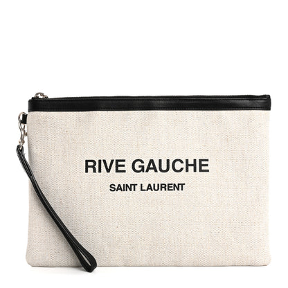 Saint Laurent Linen Canvas Rive Gauche Zipped Pouch Optic White 1 of 11