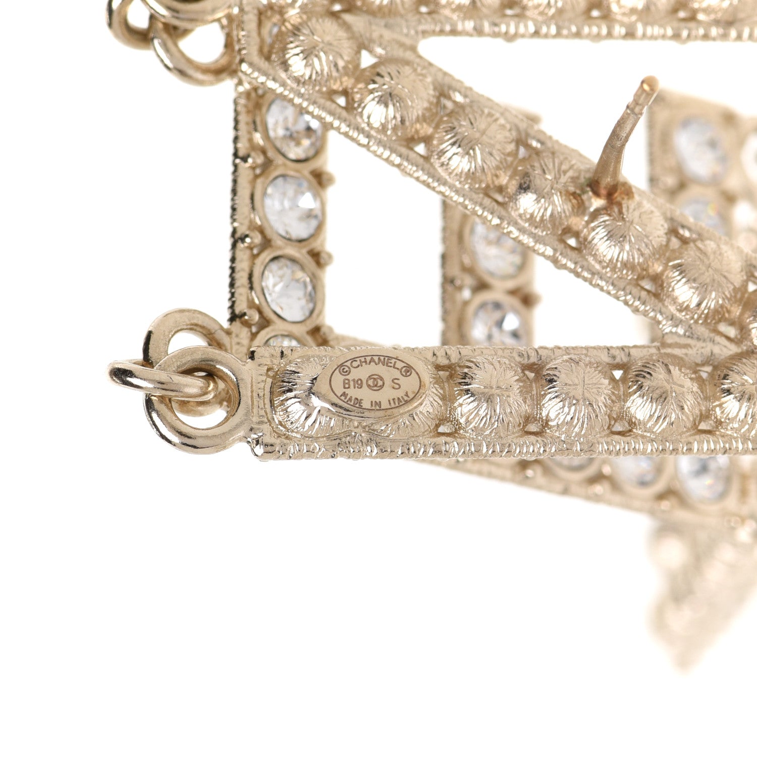 Chanel Crystal Cha-Nel Logo Drop Earrings Gold 4 of 5