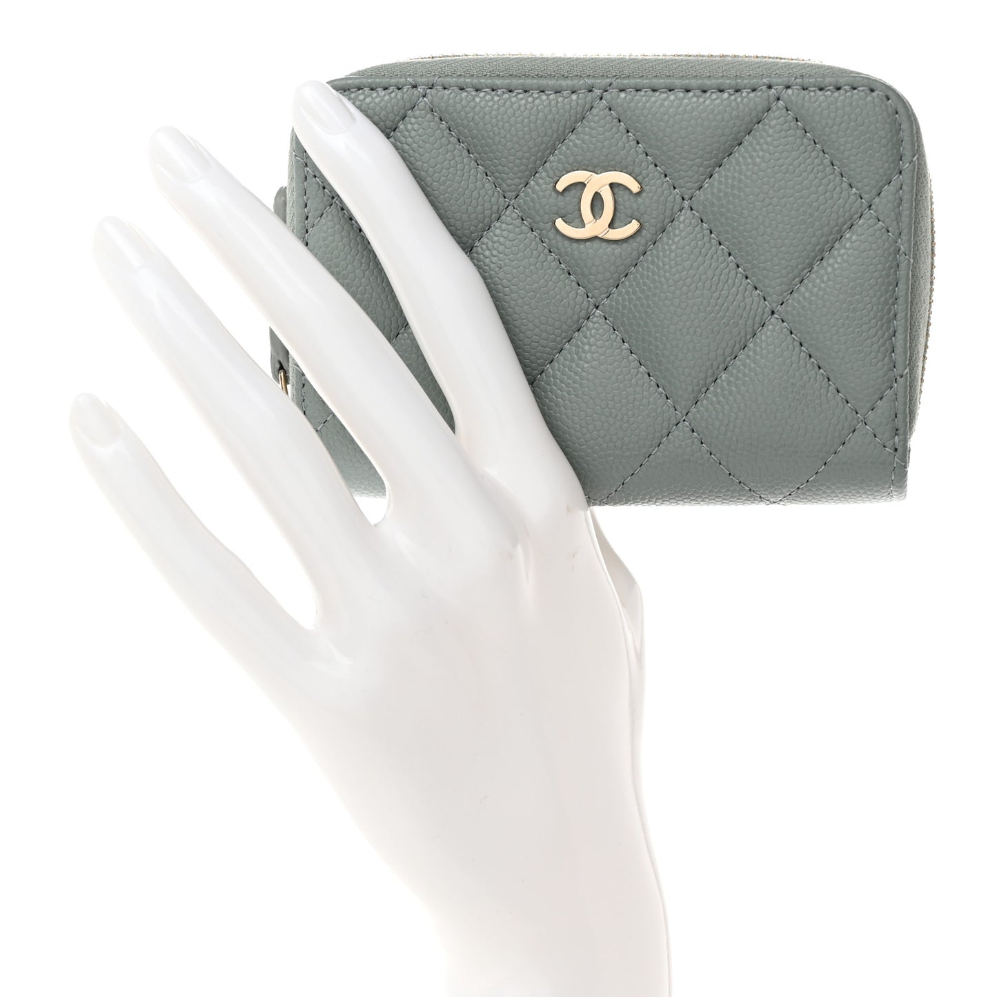 Caviar Quilted Zip Around Coin Purse Wallet Grey