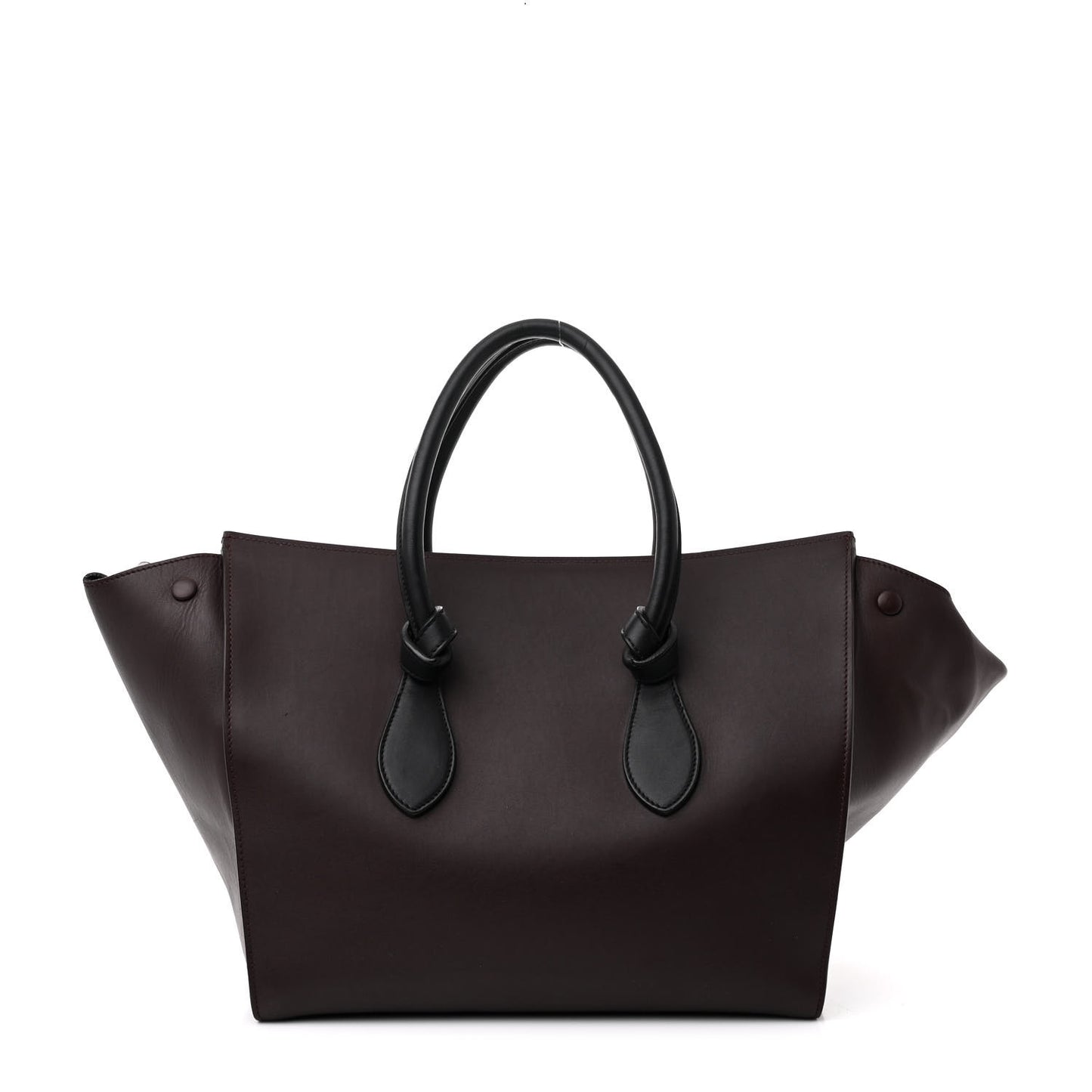 Smooth Calfskin Large Bi-Color Tie Knot Tote Black Burgundy