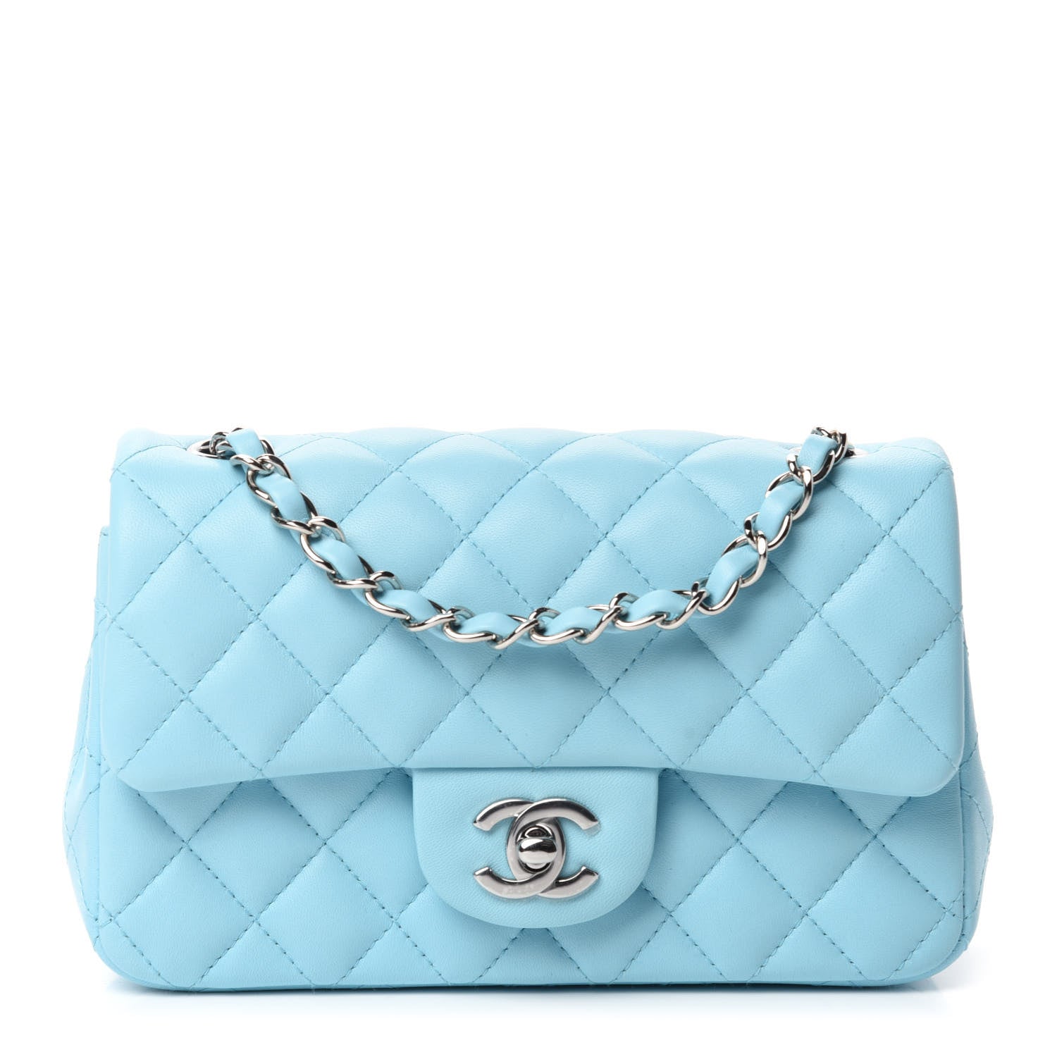 Chanel Lambskin Quilted Mini Rectangular Flap Neon Blue 1 of 11