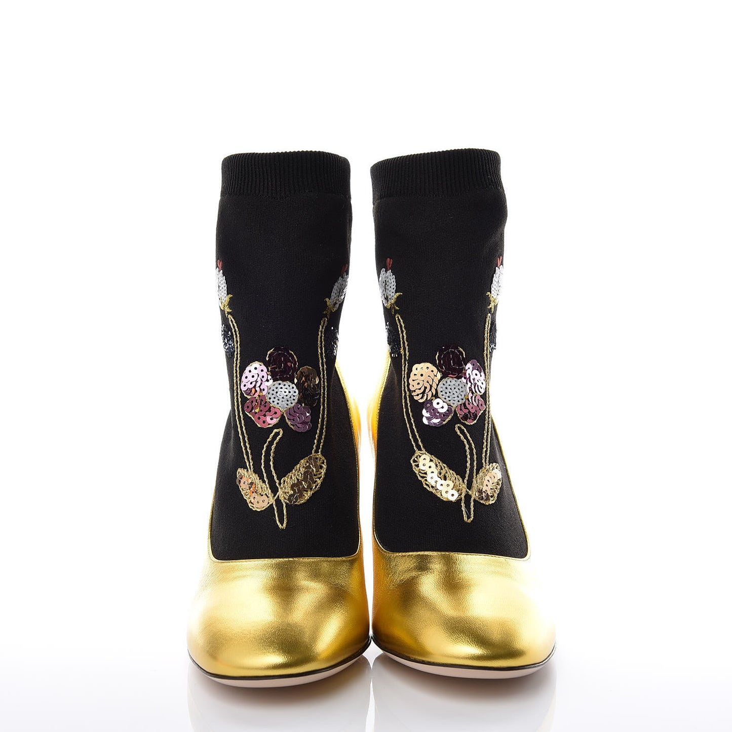 Metallic Nappa Embroidered Candy Sock Ankle Boots 39.5 Black Oro Vecchio