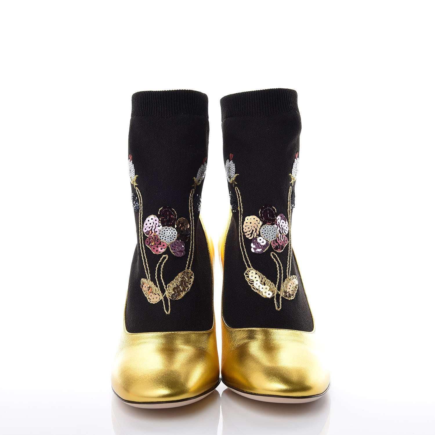 Gucci Metallic Nappa Embroidered Candy Sock Ankle Boots 39.5 Black Oro Vecchio 2 of 10