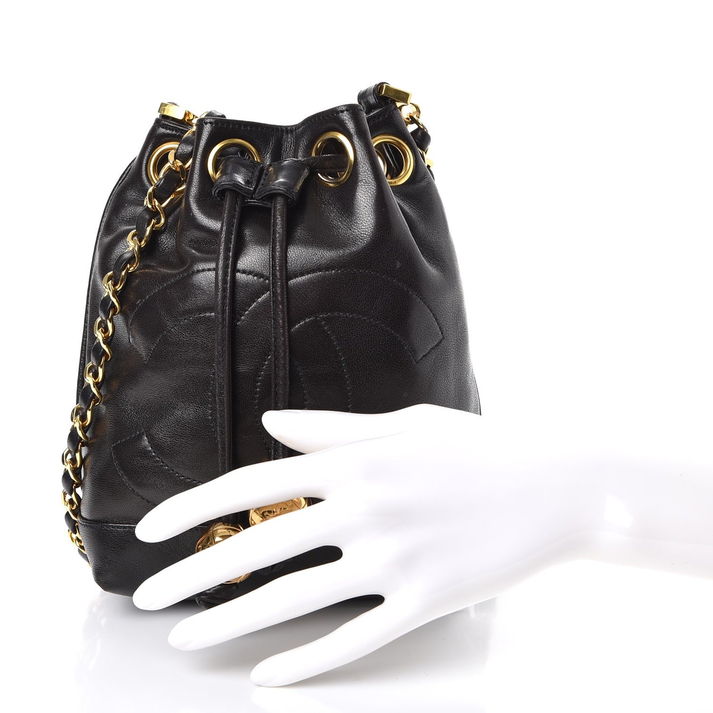 Lambskin CC Drawstring Bag Black