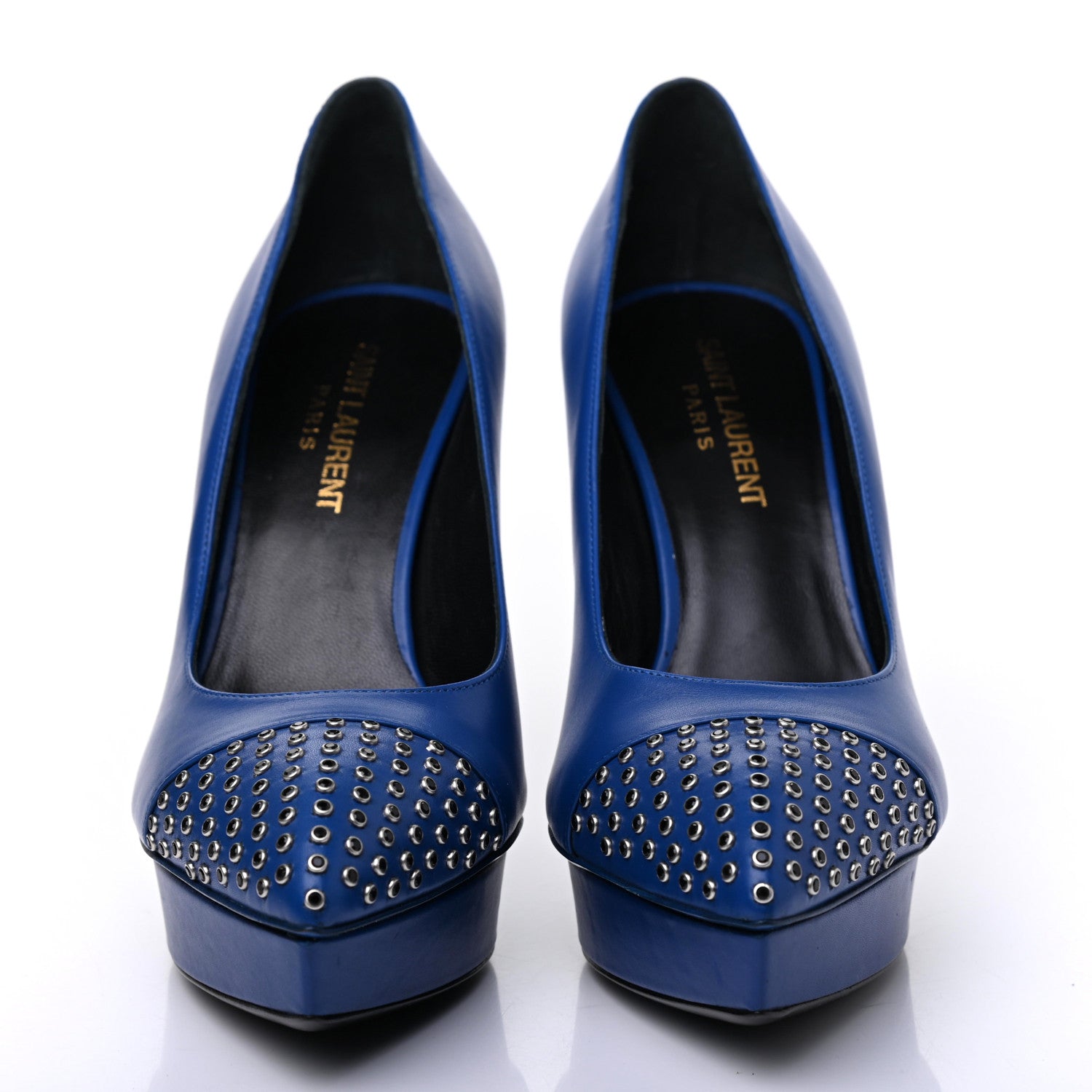 Saint Laurent Calfskin Studded Cap Toe Janis Platform Pumps 36.5 Blue 2 of 11