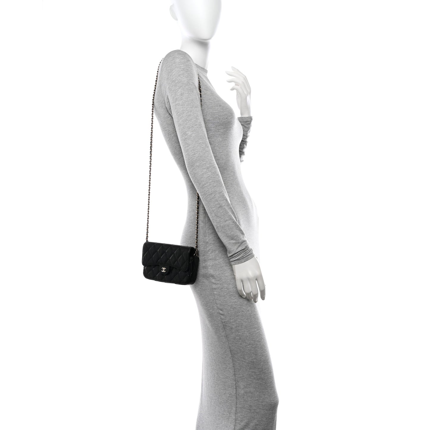 Caviar Quilted Flap Phone Holder With Chain Black