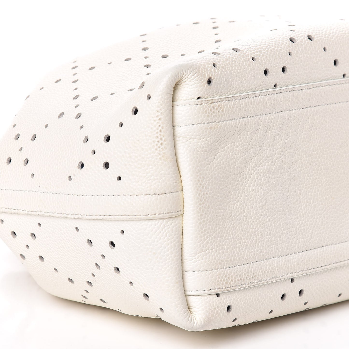 Caviar Perforated Drawstring CC Bag White