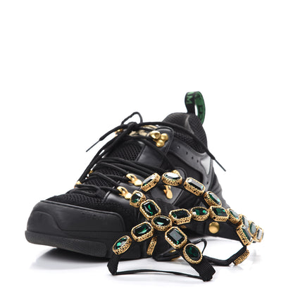 Gucci X SEGA Mesh Suede Calfskin Removable Crystals Womens Flashtrek Sneakers 39 Black Silver 11 of 12
