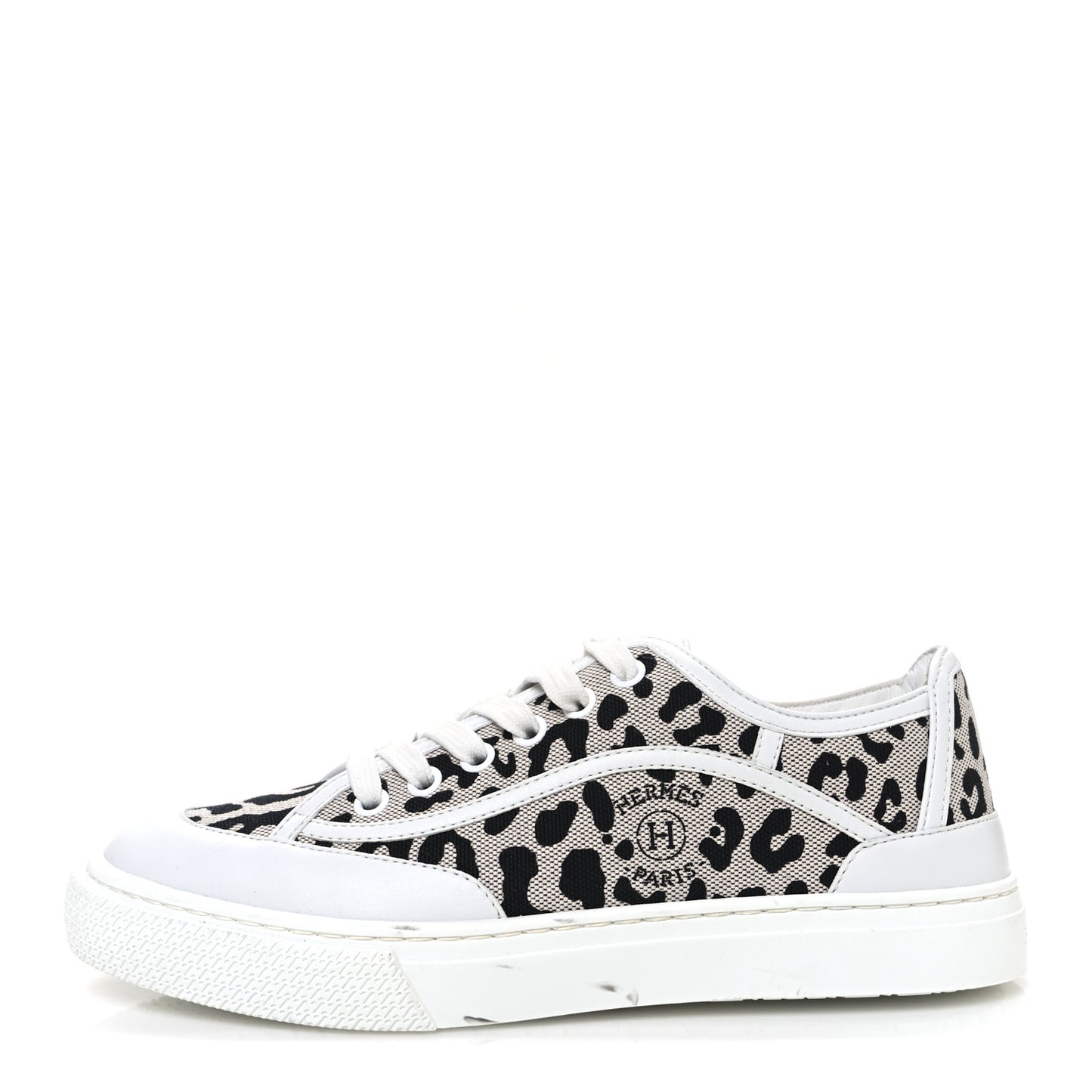 Canvas Calfskin Leopard Get Sneakers 36.5 Prunoir White