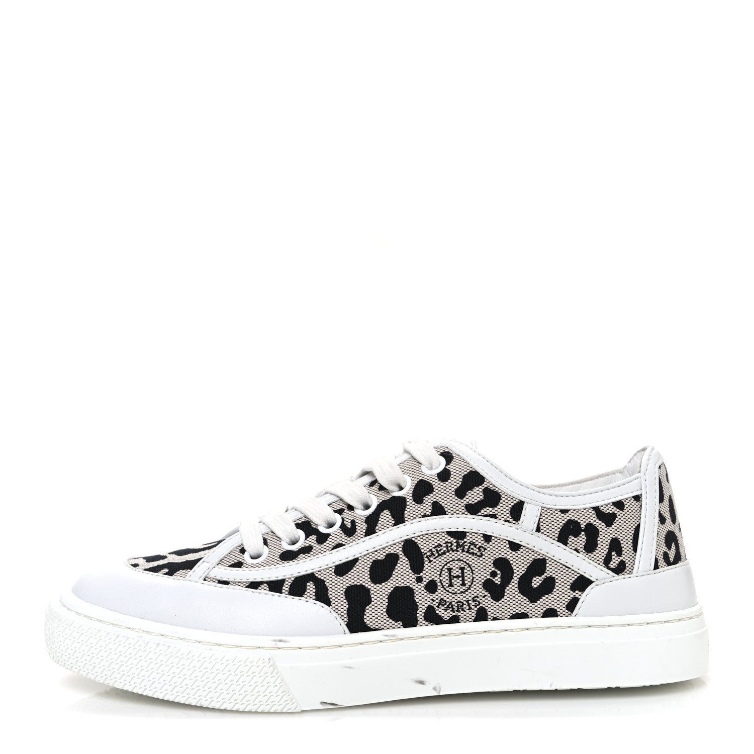 Hermes Canvas Calfskin Leopard Get Sneakers 36.5 Prunoir White 1 of 10