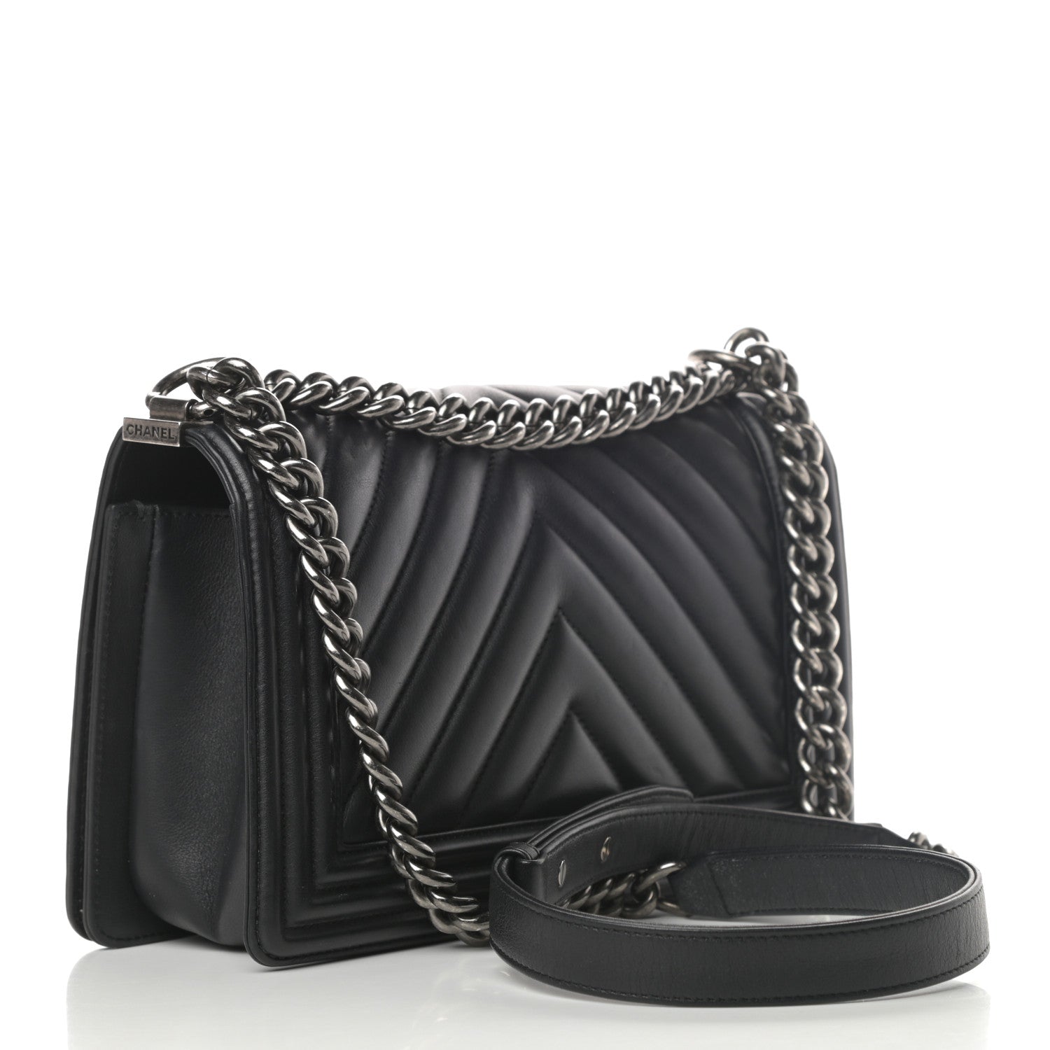 Chanel Calfskin Chevron Quilted Medium Boy Flap Black 3 of 14