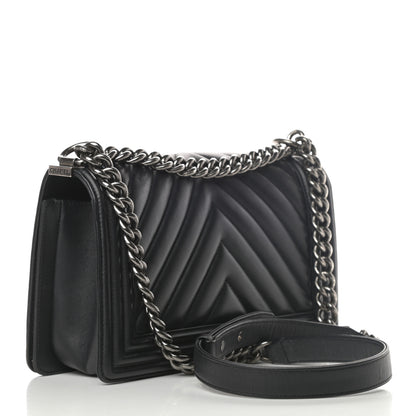 Chanel Calfskin Chevron Quilted Medium Boy Flap Black 3 of 14