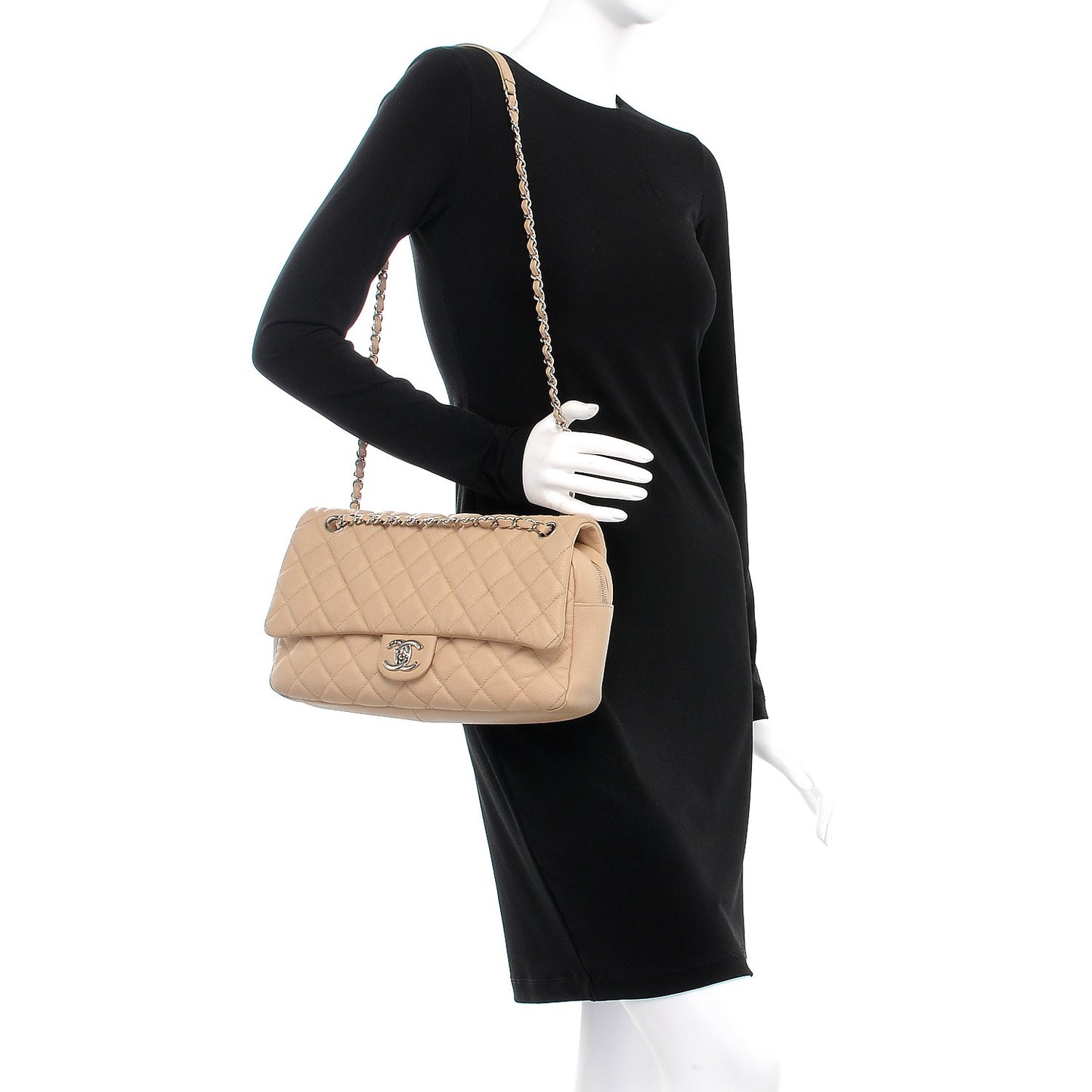 Caviar Quilted Jumbo Easy Flap Beige