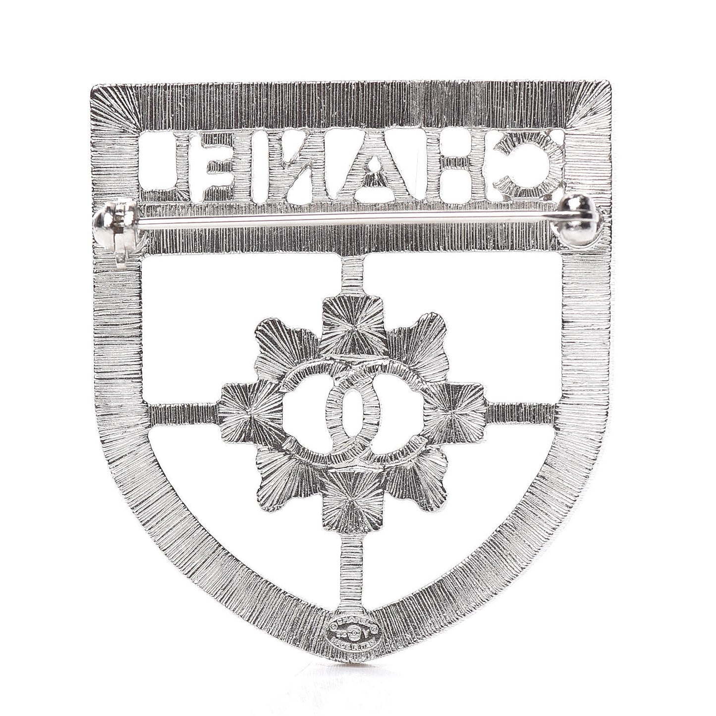 Swarovski Baguette Crystal CC Shield Brooch Silver