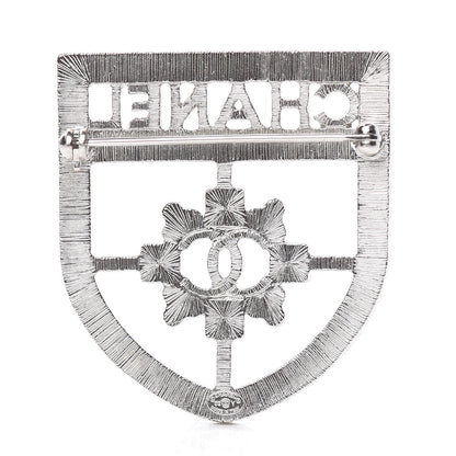 Chanel Swarovski Baguette Crystal CC Shield Brooch Silver 3 of 5
