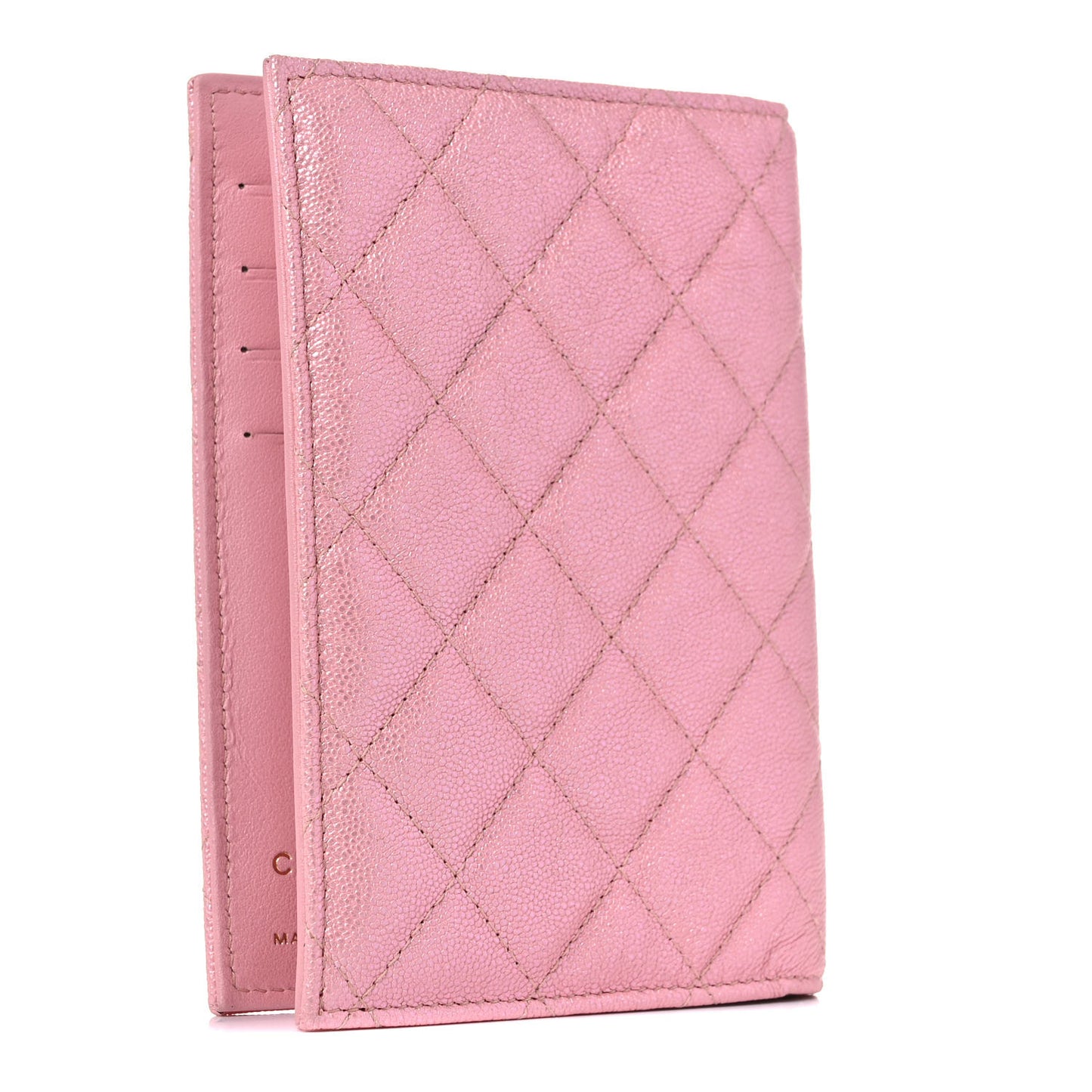 Iridescent Caviar Quilted Passport Holder Pink
