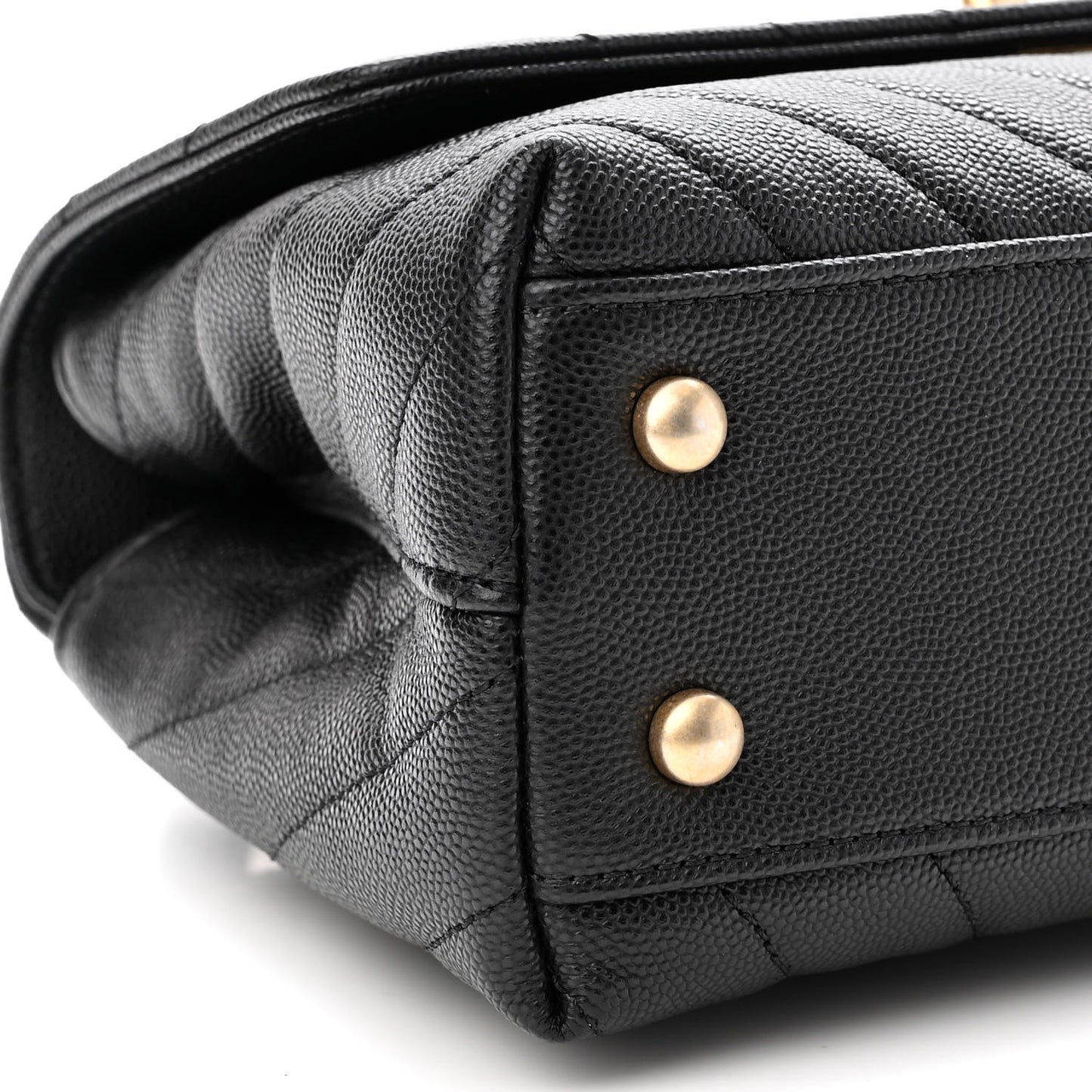 Caviar Chevron Quilted Mini Coco Handle Flap Black
