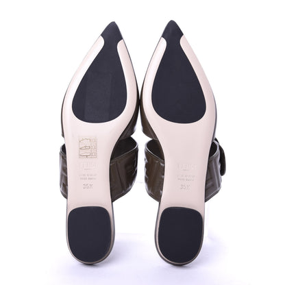 Fendi Vitello FF Embossed Buckle Flat Mules 35.5 Wood 5 of 9