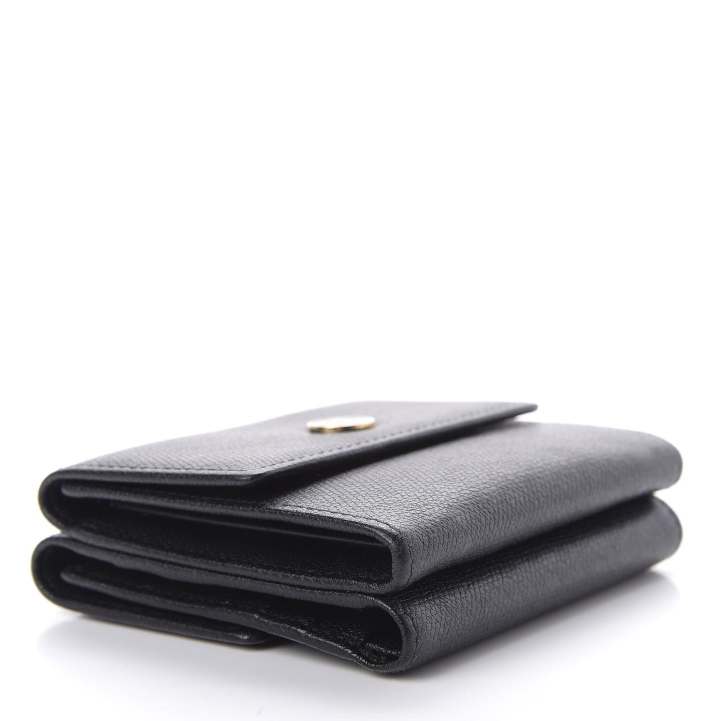 Grained Calfskin CC Button Flap Wallet Black