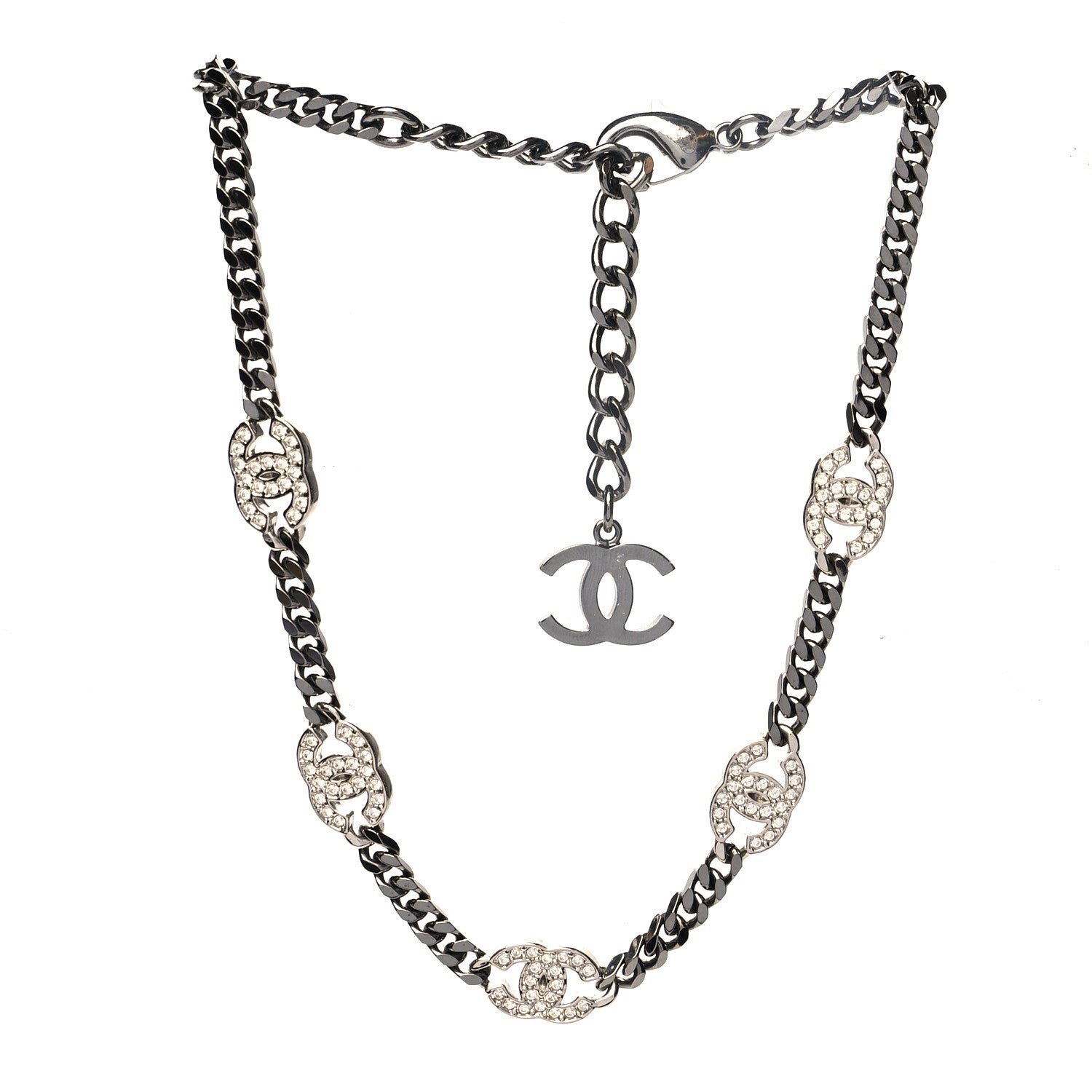 Chanel Ruthenium Crystal Chain CC Choker Silver 3 of 5