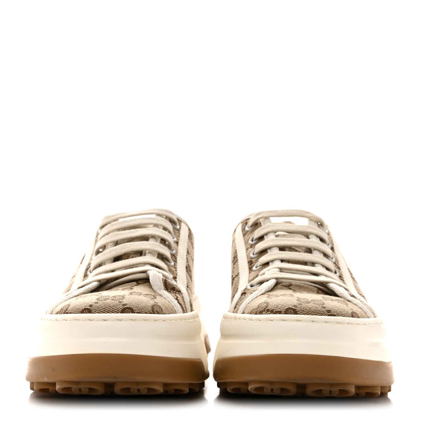 GG Monogram Womens 1977 Tennis Platform 52mm Sneakers 39 Beige Ebony Mystic White