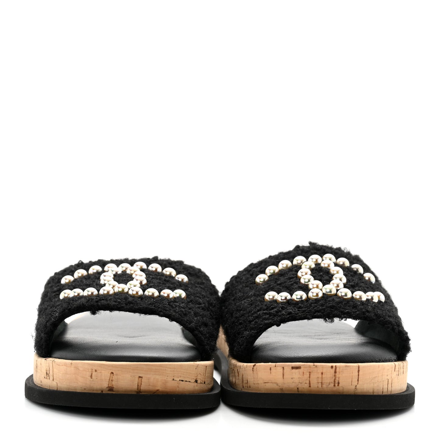 Fabric Pearl Cork CC Slip On Sandals 38 Black