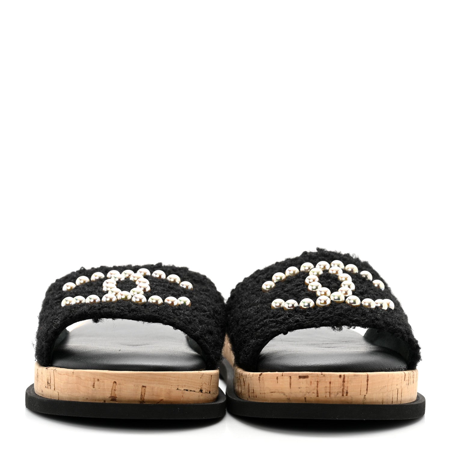 Chanel Fabric Pearl Cork CC Slip On Sandals 38 Black 2 of 9