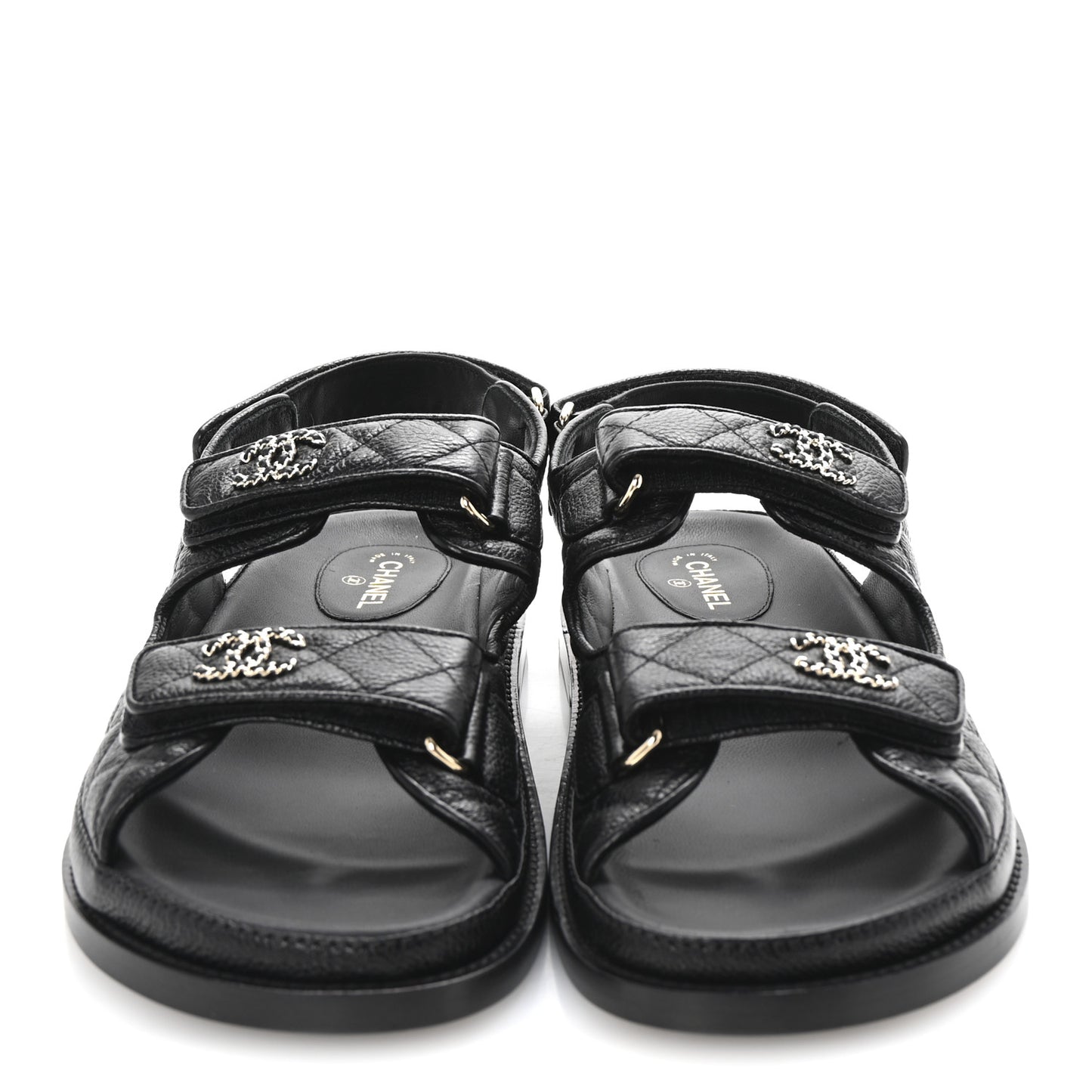 Grained Calfskin Velcro Dad Sandals 38.5 Black