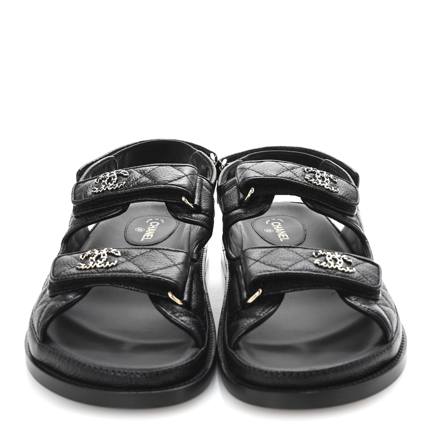 Chanel Grained Calfskin Velcro Dad Sandals 38.5 Black 3 of 10