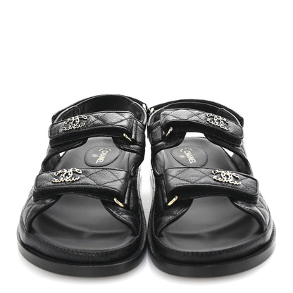 Chanel Grained Calfskin Velcro Dad Sandals 38.5 Black 3 of 10