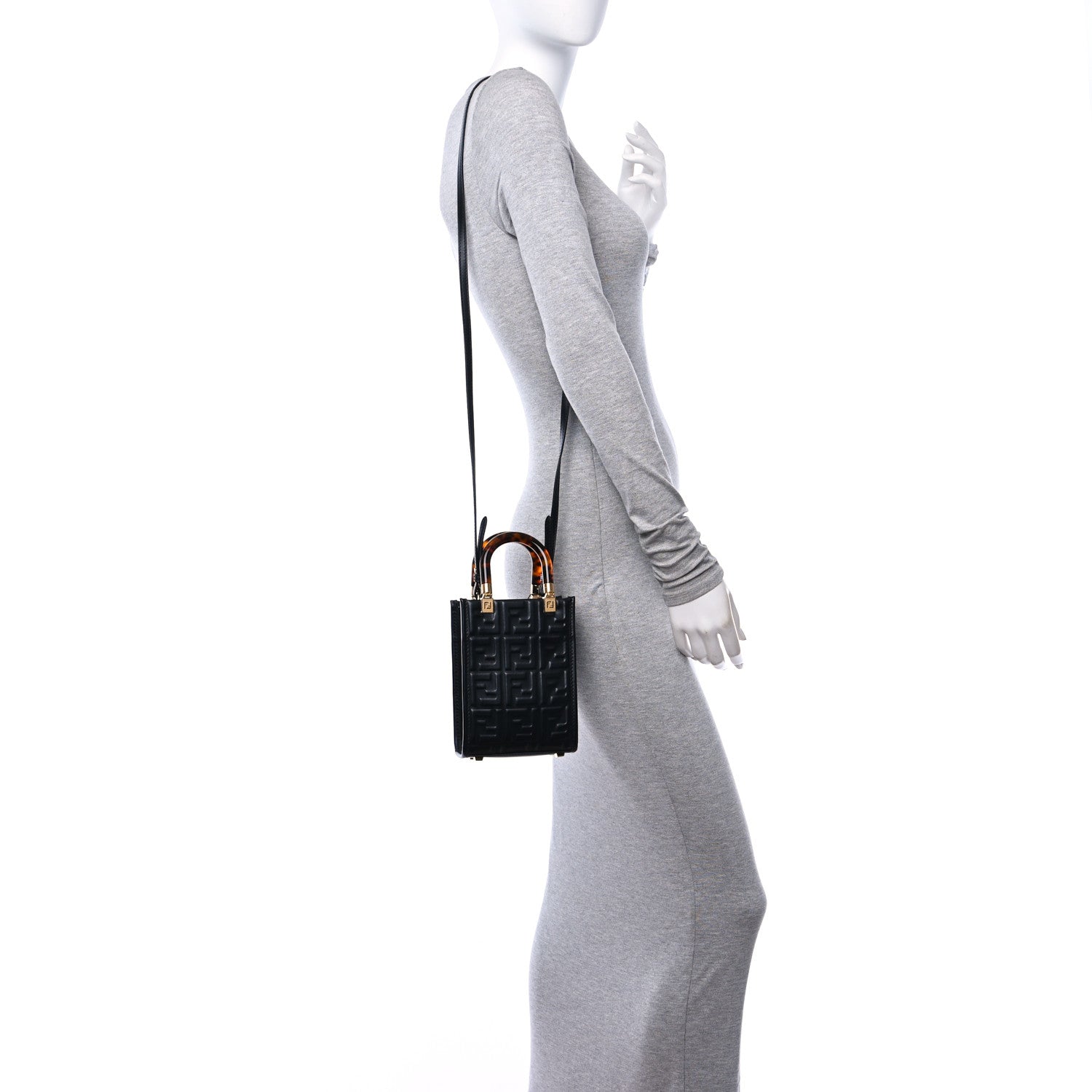Fendi Vitello Plexiglass FF Embossed Mini Fendi Sunshine Shopper Tote Black 2 of 10