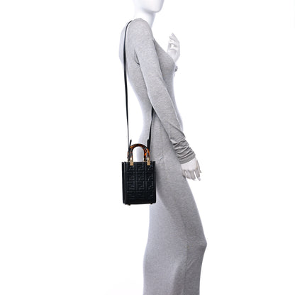 Fendi Vitello Plexiglass FF Embossed Mini Fendi Sunshine Shopper Tote Black 2 of 10