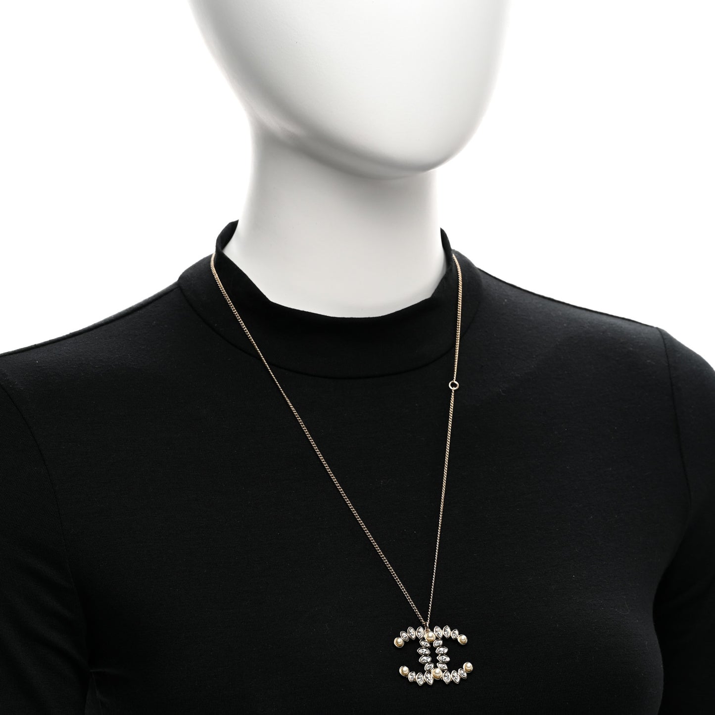 Pearl Crystal CC Pendant Necklace Gold Gold