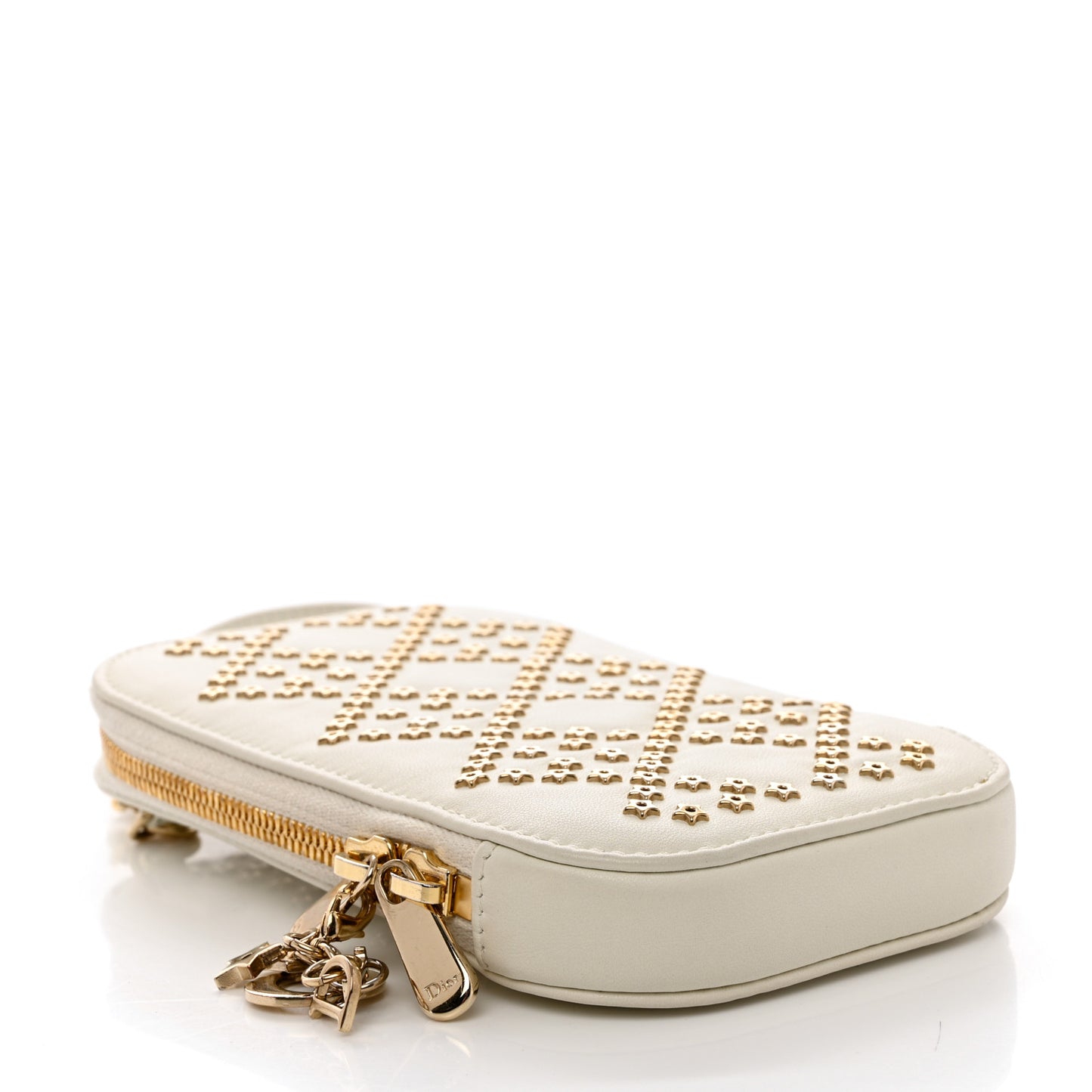 Lambskin Star Studded Lady Dior Phone Holder White