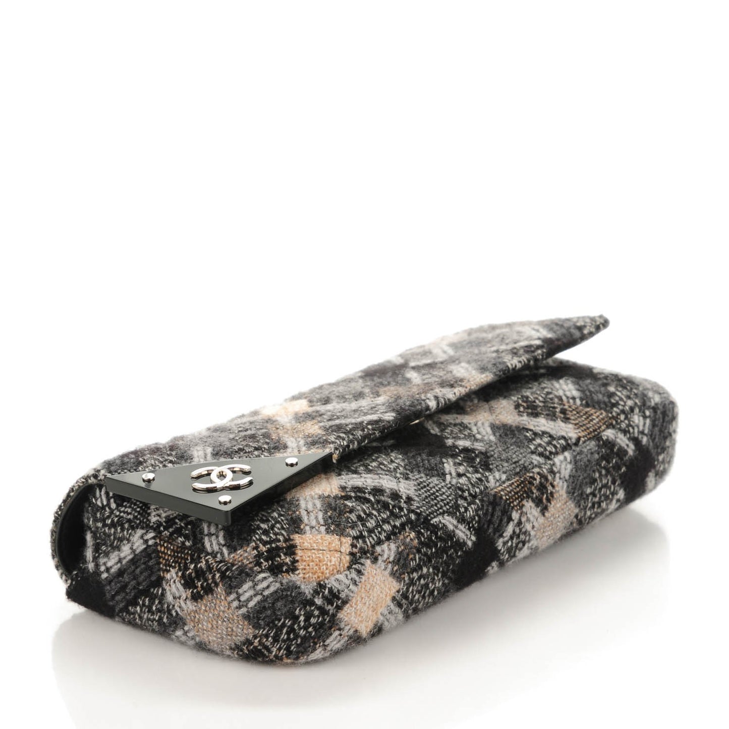 Woven Tweed Medium Single Flap Black Grey