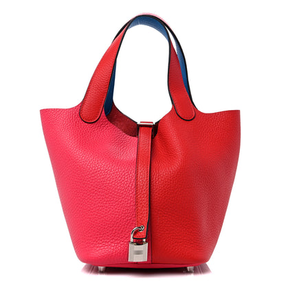 Hermes Taurillon Clemence Tri-Color Picotin Lock 18 PM Rouge Coeur Rose Extreme Bleu Zanzibar 1 of 10