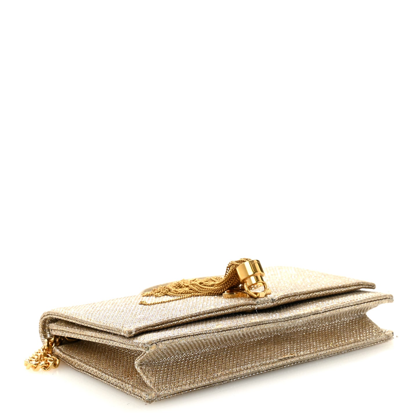 Metallic Canvas Woven Small Classic Monogram Kate Tassel Chain Wallet Gold