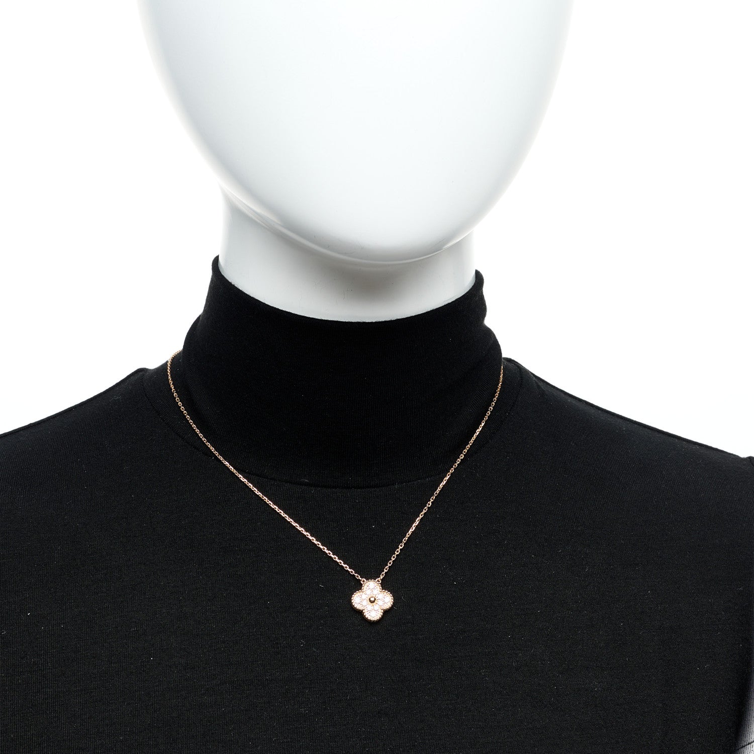 Van Cleef & Arpels 18K Rose Gold Diamond Vintage Alhambra Pendant Necklace 2 of 6
