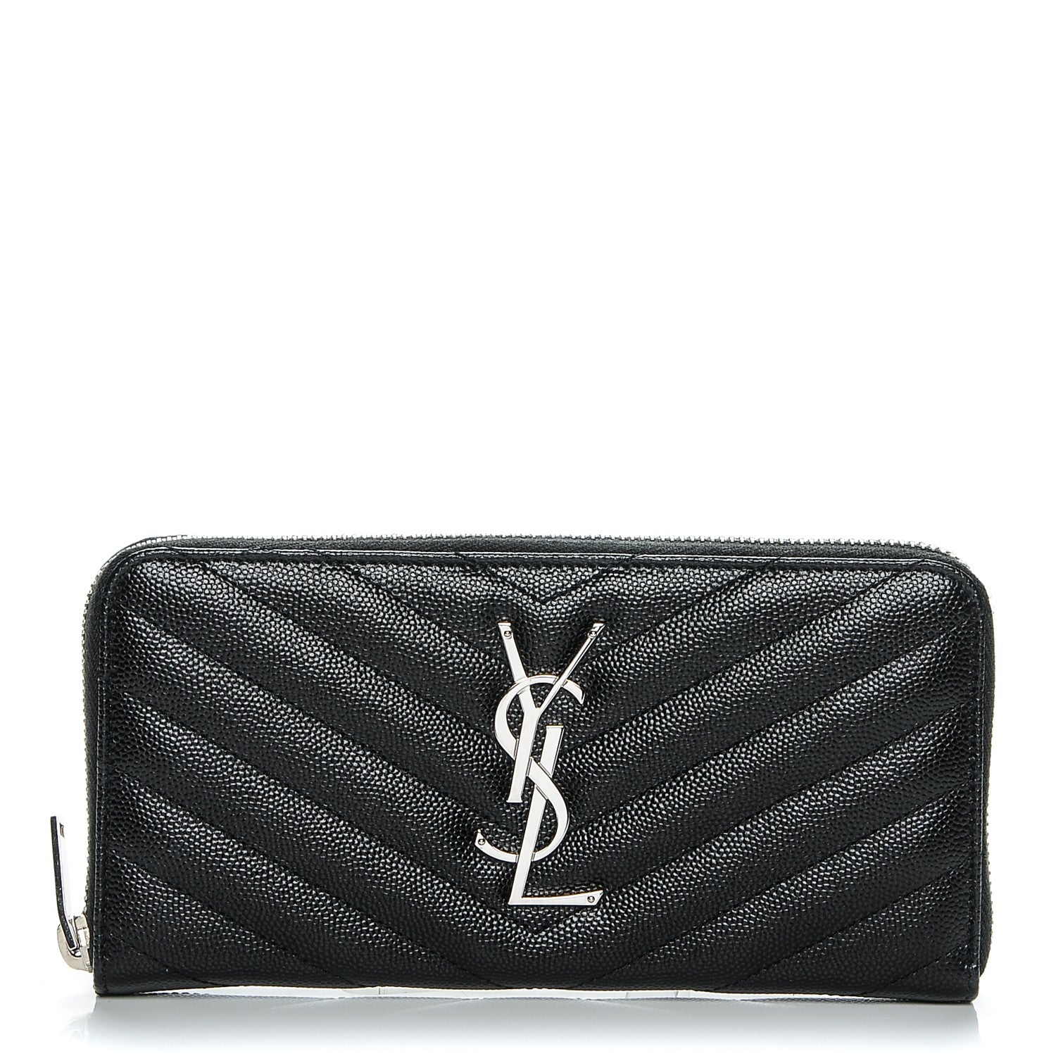 Saint Laurent Grain De Poudre Matelasse Chevron Monogram Zip Around Wallet Black 1 of 12