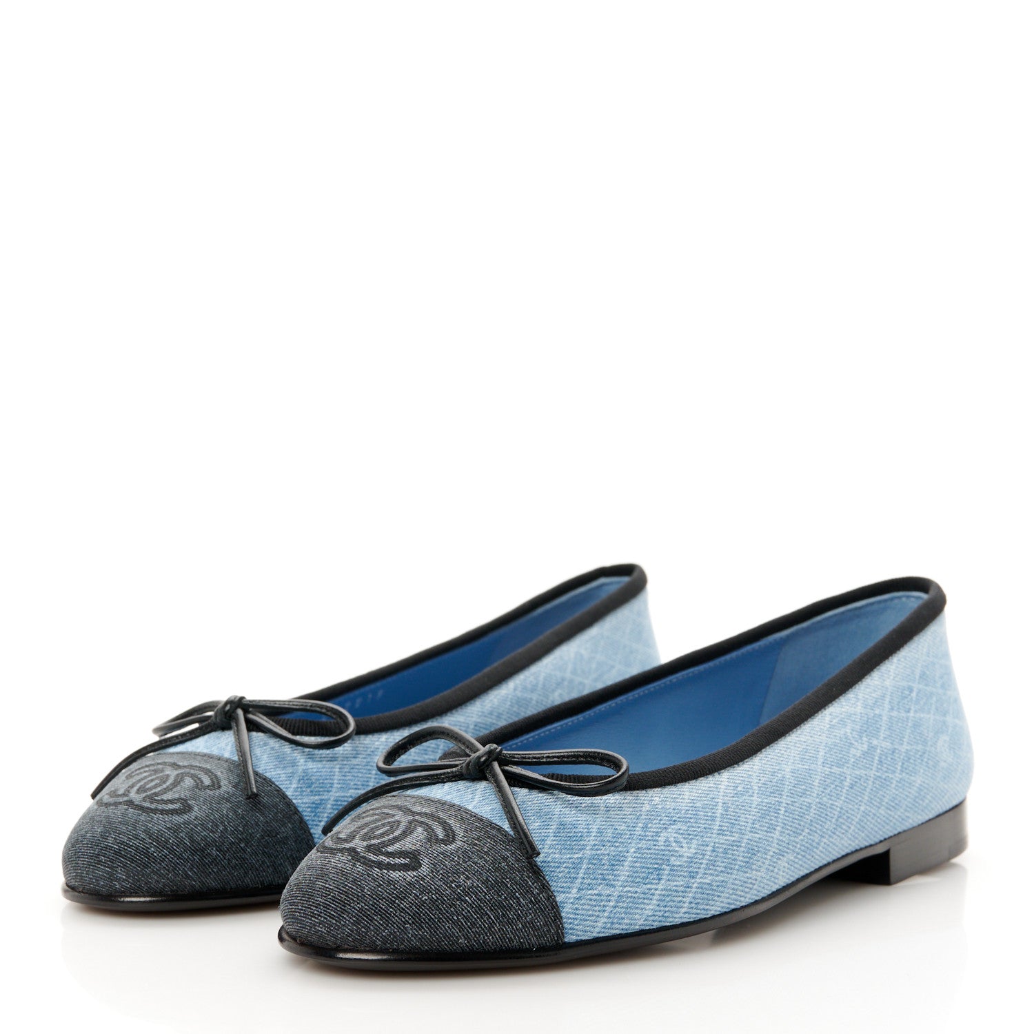 Chanel Denim Printed Quilt CC Cap Toe Ballerina Flats 35 Light Blue Dark Grey 4 of 10