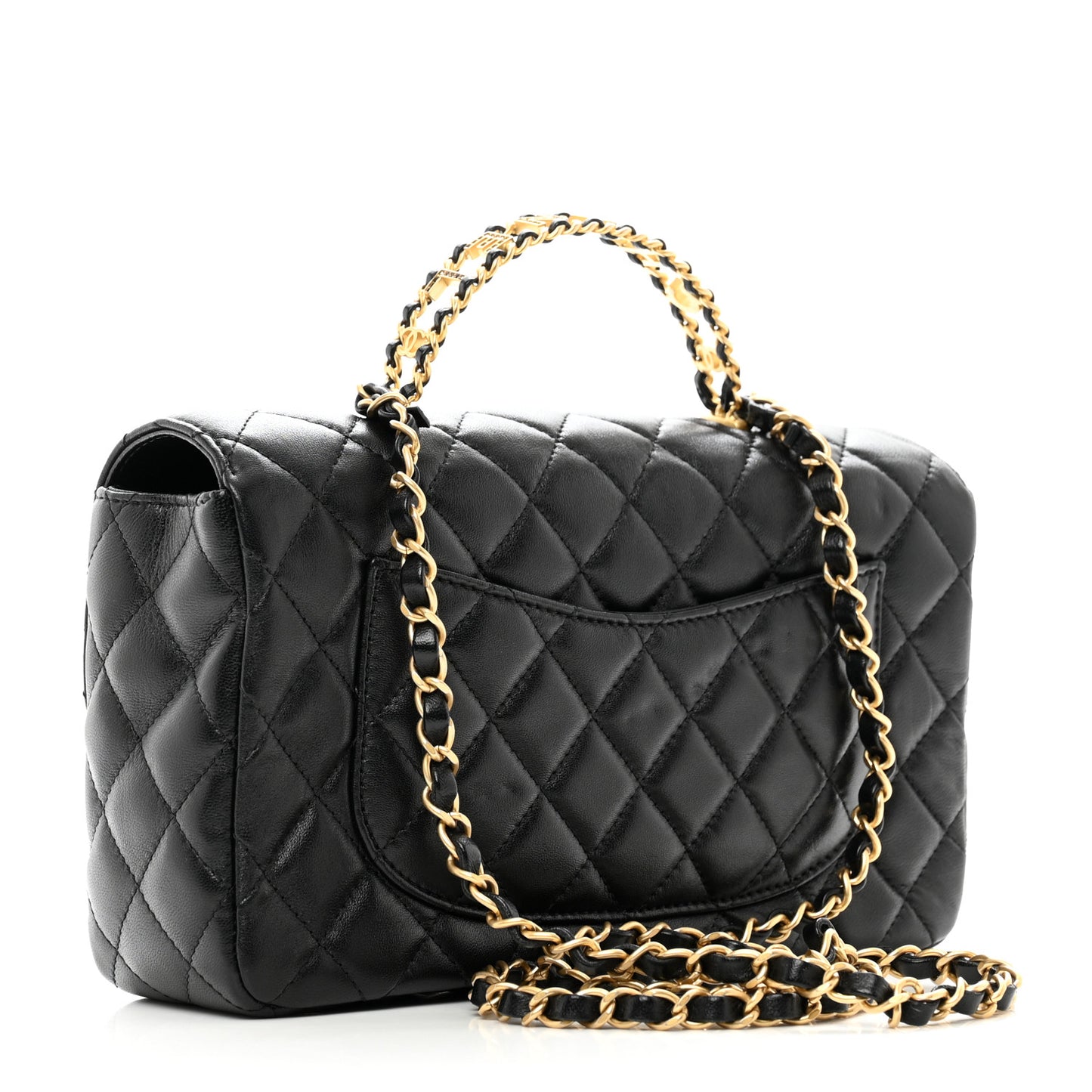 Lambskin Quilted Small Strass On Top Flap Bag Black