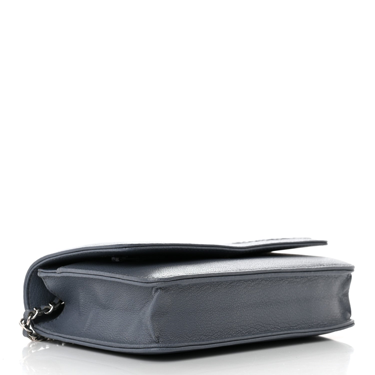 Chanel Goatskin Embossed Wallet On Chain WOC Blue 4 of 13